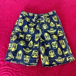 GAP Star Wars Boys Swim Trunks Black and Yellow/ Neon Print  Size Small